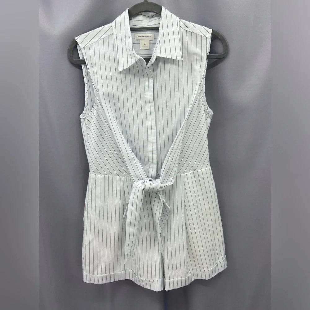 Club Monaco Pinstriped Linen Blend Sleeveless Romper‎ Size 6
